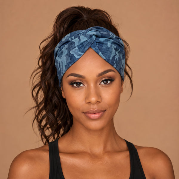 Flexible Metal Wire Headband - Blue Camouflage Jeanslook