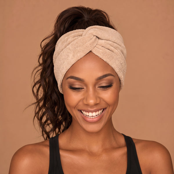 Flexible Metal Wire Headband - Beige Bamboo