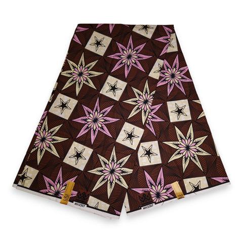 African Wax print fabric - Brown Starflower