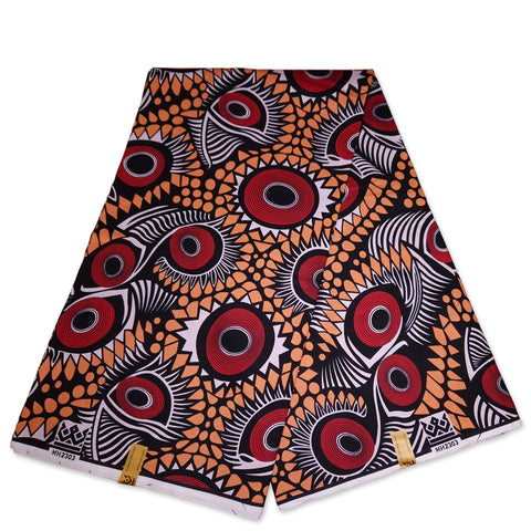 African Wax print fabric - Peach / black form