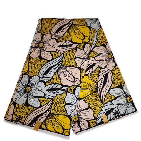 African Wax print fabric - Yellow Big flower