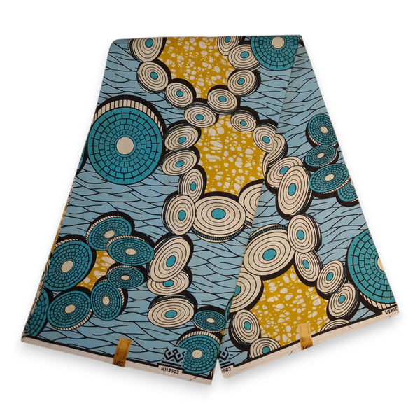 African Wax print fabric - Light blue disks