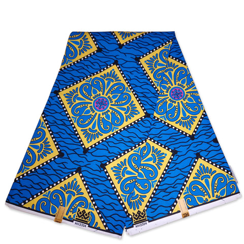 African Wax print fabric - Blue / yellow Royal