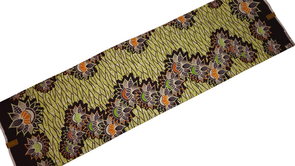 African Wax print fabric - Green Black Lotus Border - 100% cotton