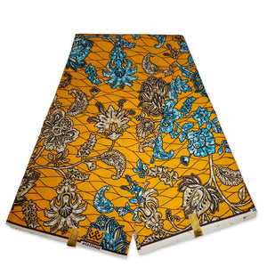 African fabric Super Wax - Yellow-Orange Flowers
