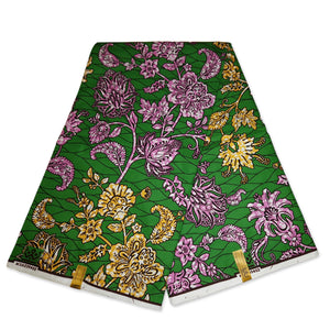 African fabric Super Wax - Green Flowers