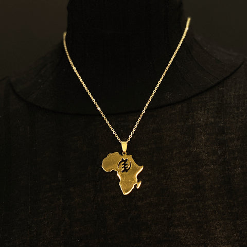 Necklace / pendant - GYE NYAME - ADINKA SYMBOL - African continent Gold