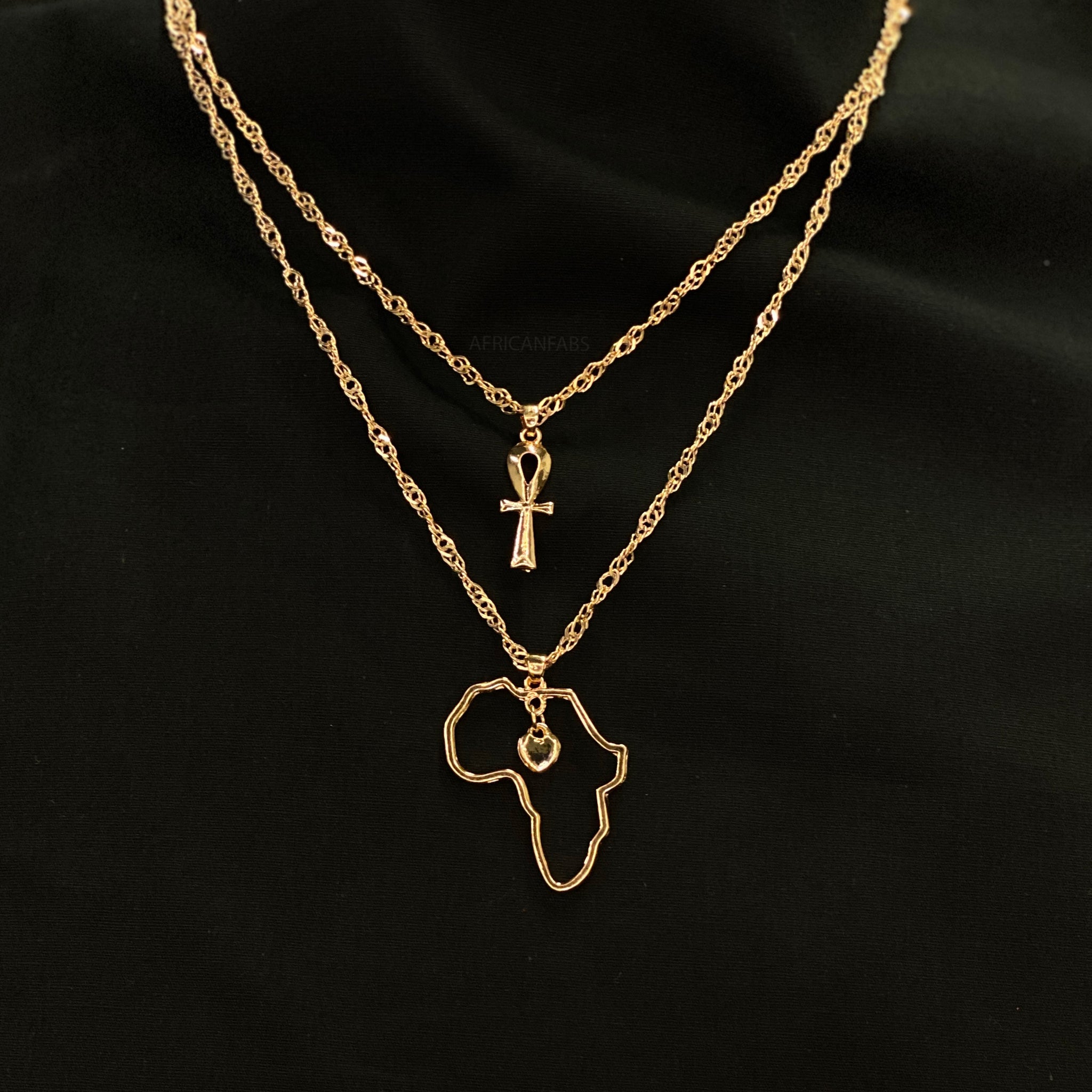 Necklace / pendant - Cross African continent Gold- Double chain