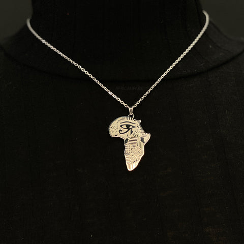 Necklace / pendant - African continent with symbol - Silver