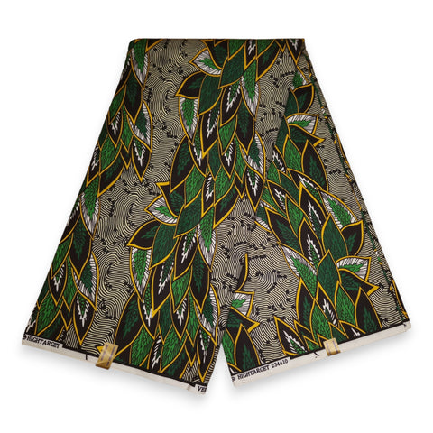 African print fabric - Green leaves - Polycotton
