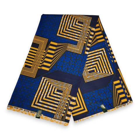 African print fabric - Blue maze - Polycotton