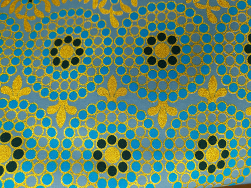 African print fabric - Exclusive Embellished Glitter effects 100% cotton - OT-3022 Gold Light blue