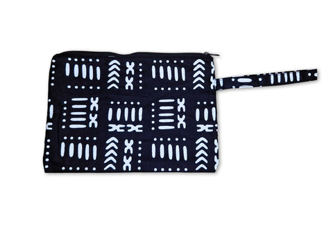 African print Makeup pouch / Pencil case / Cosmetic Bag / Coin Purse - Black / white Bogolan