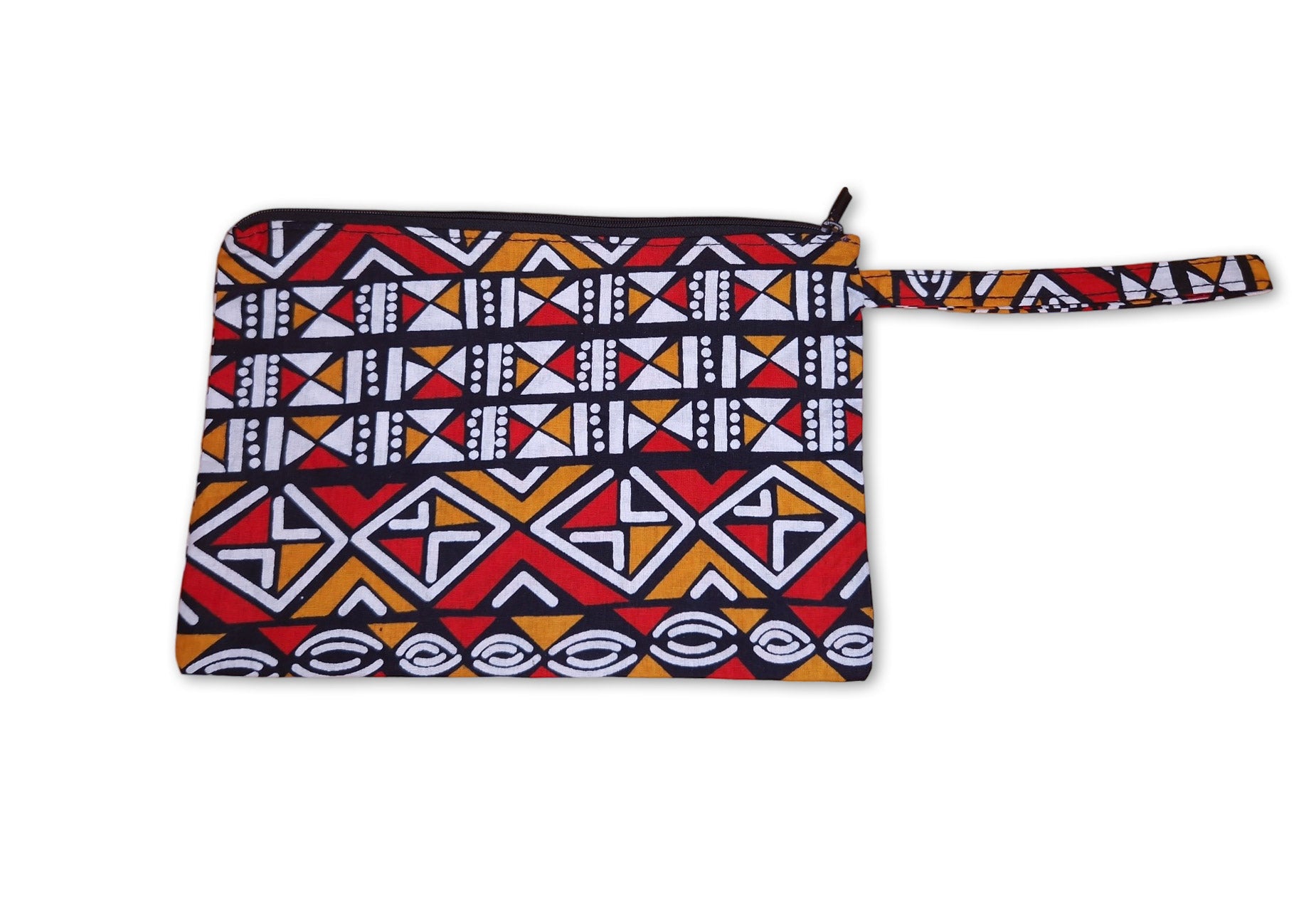 African print Makeup pouch / Pencil case / Cosmetic Bag / Coin Purse - Red / Orange Bogolan