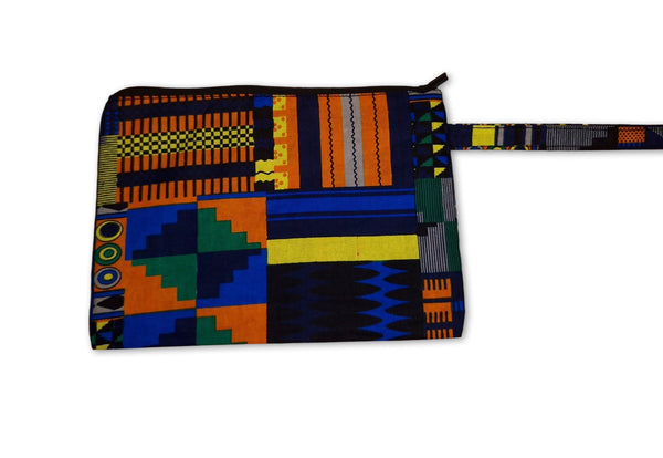 African print Makeup pouch / Pencil case / Cosmetic Bag / Coin Purse - Blue / Orange kente
