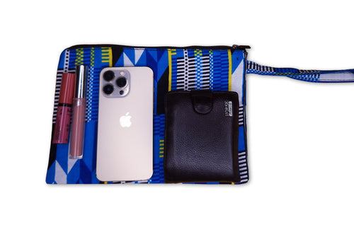 African print Makeup pouch / Pencil case / Cosmetic Bag / Coin Purse - Blue kente