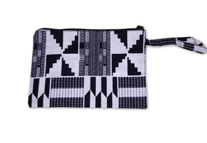 African print Makeup pouch / Pencil case / Cosmetic Bag / Coin Purse - Black / white kente
