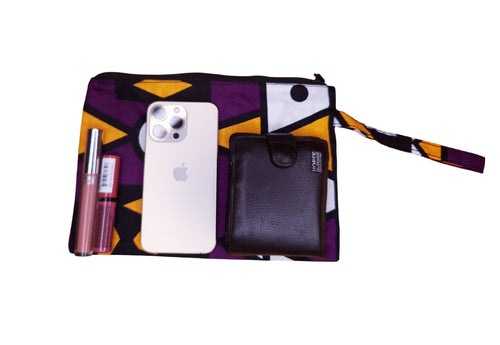African print Makeup pouch / Pencil case / Cosmetic Bag / Coin Purse - Purple Yellow Samakaka