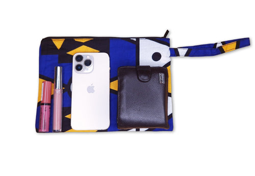 African print Makeup pouch / Pencil case / Cosmetic Bag / Coin Purse - Blue Yellow Samakaka
