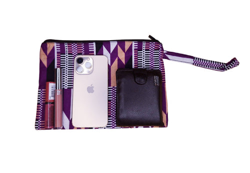African print Makeup pouch / Pencil case / Cosmetic Bag / Coin Purse - Purple Kente