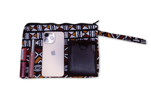 African print Makeup pouch / Pencil case / Cosmetic Bag / Coin Purse - Brown Bogolan