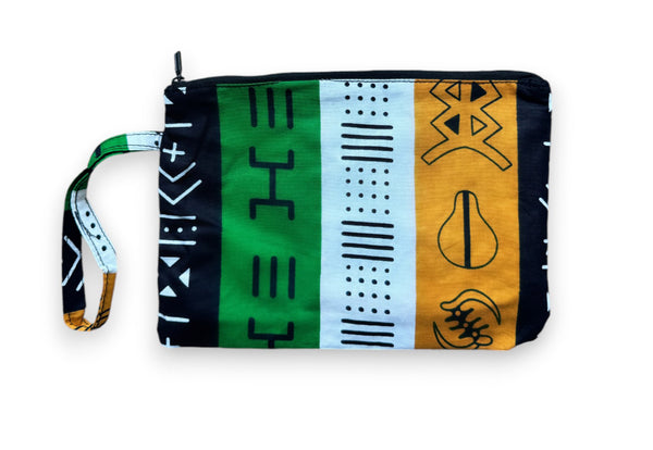 African print Makeup pouch / Pencil case / Cosmetic Bag / Coin Purse - Green Bogolan