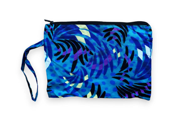 African print Makeup pouch / Pencil case / Cosmetic Bag / Coin Purse - Turquoise Feathers