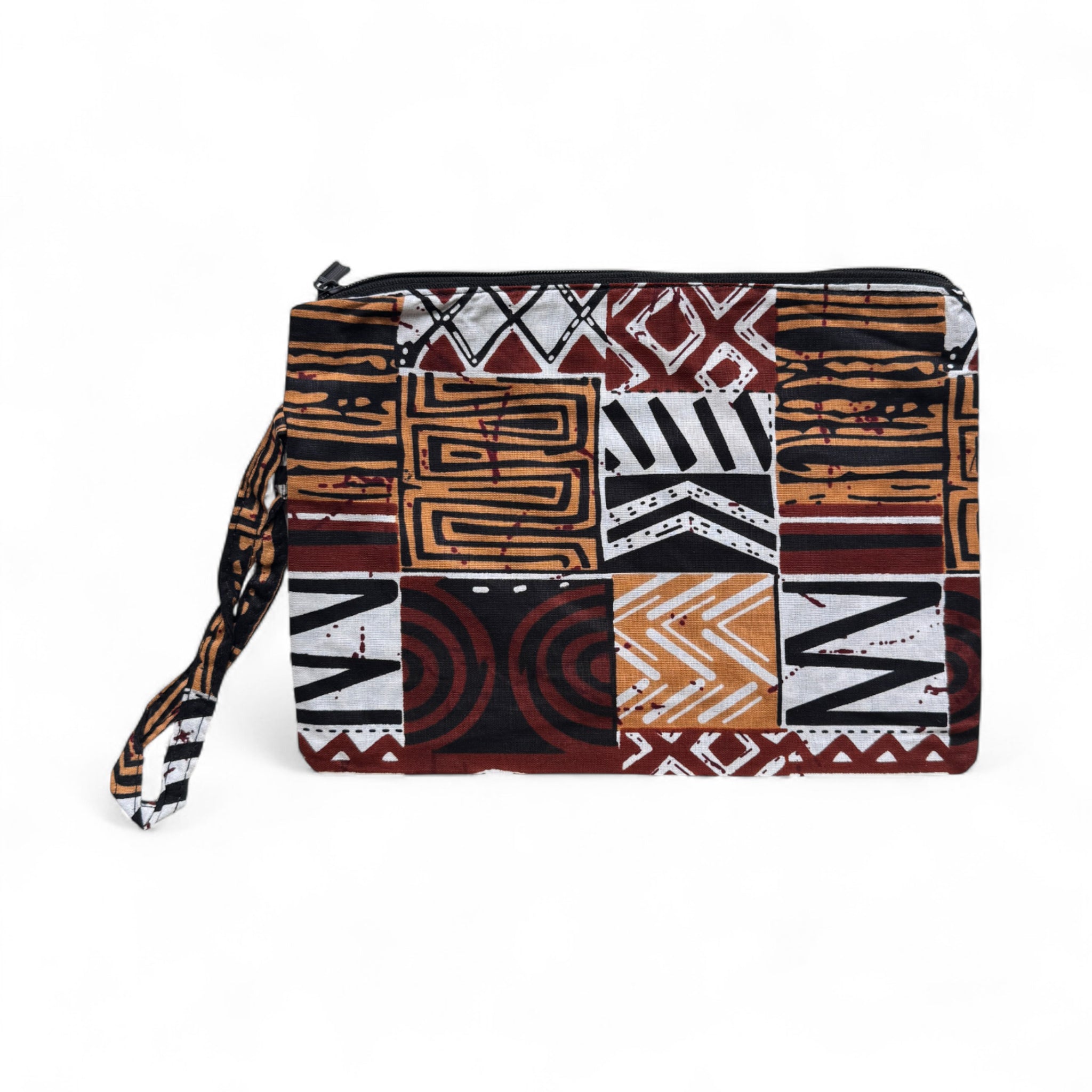 African print Makeup pouch / Pencil case / Cosmetic Bag / Coin Purse - Brown Bogolan Mosaic