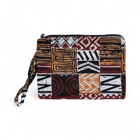 African print Makeup pouch / Pencil case / Cosmetic Bag / Coin Purse - Brown Bogolan Mosaic