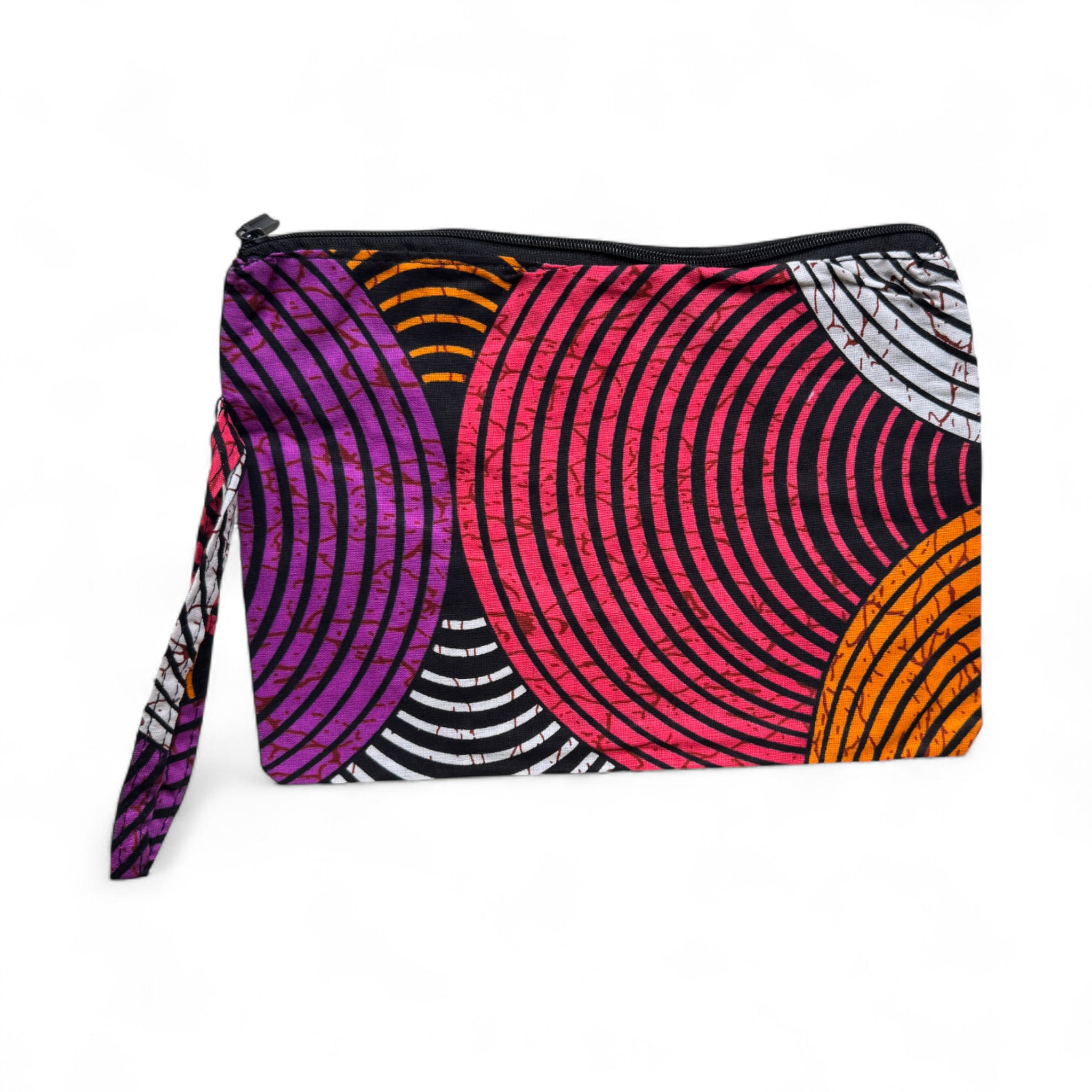 African print Makeup pouch / Pencil case / Cosmetic Bag / Coin Purse - Orange & Purple Concentric Circle