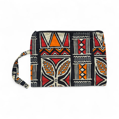 African print Makeup pouch / Pencil case / Cosmetic Bag / Coin Purse - Red & Orange Bogolan Symbols
