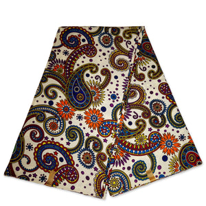 African print fabric - Off-White Multicolor Paisley - Polycotton