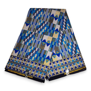 African print fabric - Exclusive Embellished Glitter effects 100% cotton - PO-5003 Kente Gold Blue