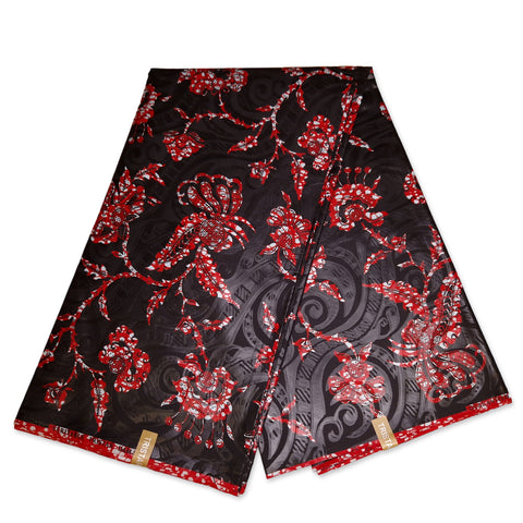 African print fabric - Black Red - Polycotton