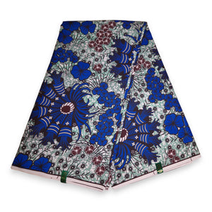 African print fabric - Blue Flowerfields - Polycotton