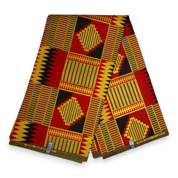 African print fabric - Exclusive Embellished Glitter effects - Poly - PO-5012 Gold Red Kente