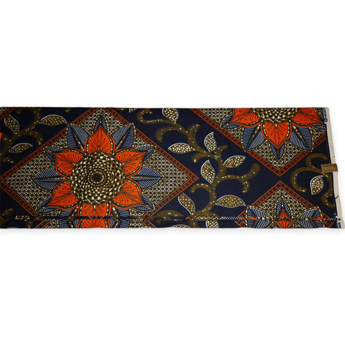 African print fabric - Orange Flower - Polycotton