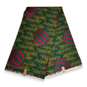 African print fabric - Green Globe - Polycotton