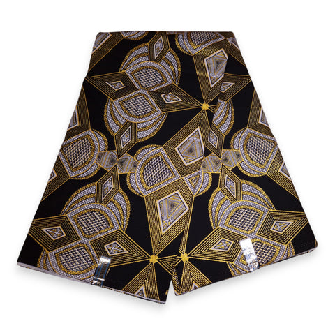 African print fabric - Exclusive Embellished Glitter effects 100% cotton - PO-5021 Gold Black