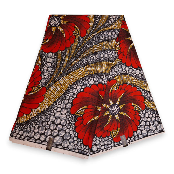 African print fabric - Red Flower PO-5064 - Polycotton