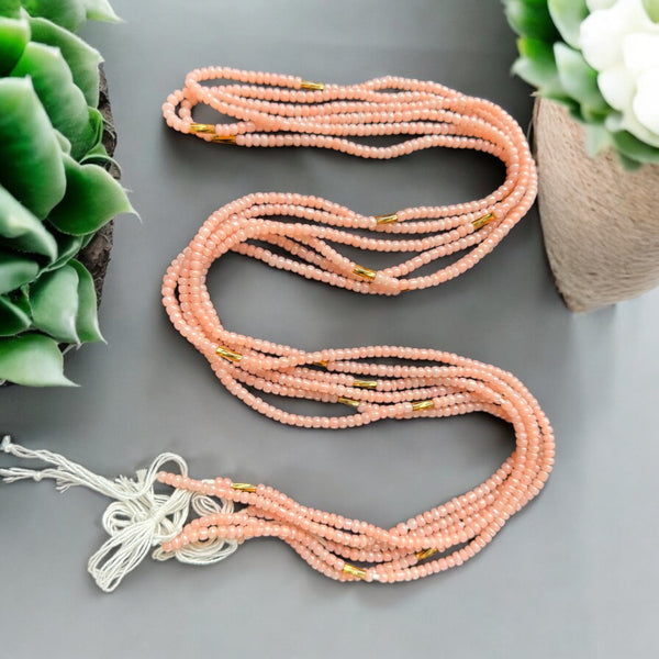 Waist Beads / African Hip Chain - Ogbe - Peach / gold  (Traditional non-elastic string)