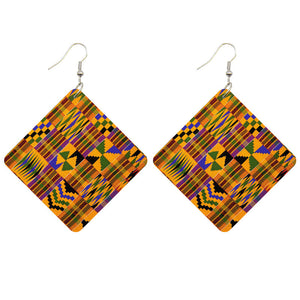 African Print Earrings | Square shaped Kente print wooden earrings