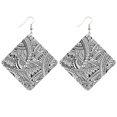 Ancient Black / white Square African print Earrings