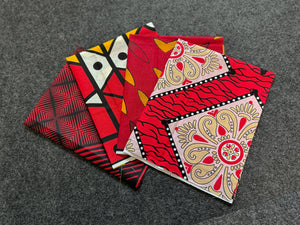 4 Fat quarters - Red Quilting fabrics / Patchwork fabrics - African print fabric