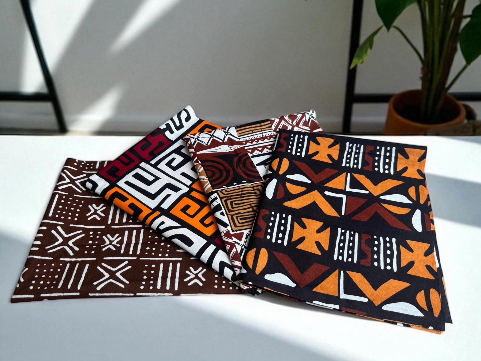 4 Fat quarters - Brown bogolan mix Quilting fabrics / Patchwork fabrics - African print fabric
