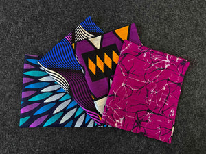 4 Fat quarters - Purple Quilting fabrics / Patchwork fabrics - African print fabric