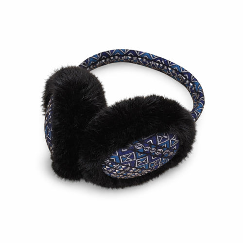 African Print Earmuffs – Foldable Winter Ear Warmers  - Blue Bogolan