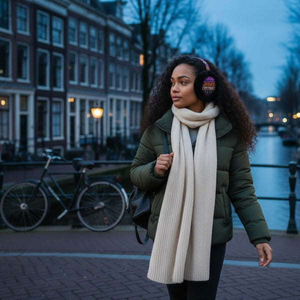 African Print Earmuffs - Foldable Winter Ear Warmers - Pink Orange Tribal