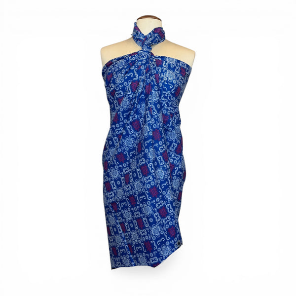 Sarong / pareo - Cotton Beachwear wrap skirt / baby carrier wrap - Blue Bogolan Icons