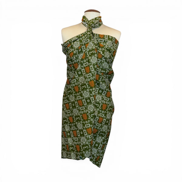 Sarong / pareo - Cotton Beachwear wrap skirt / baby carrier wrap - Olive Orange Bogolan Icons